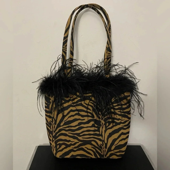 Animal print fur shoulder bag retro chic fall trend party - Picture 3 of 6